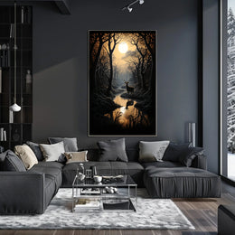 Stag by Moonlit Stream Serenity Animal Poster