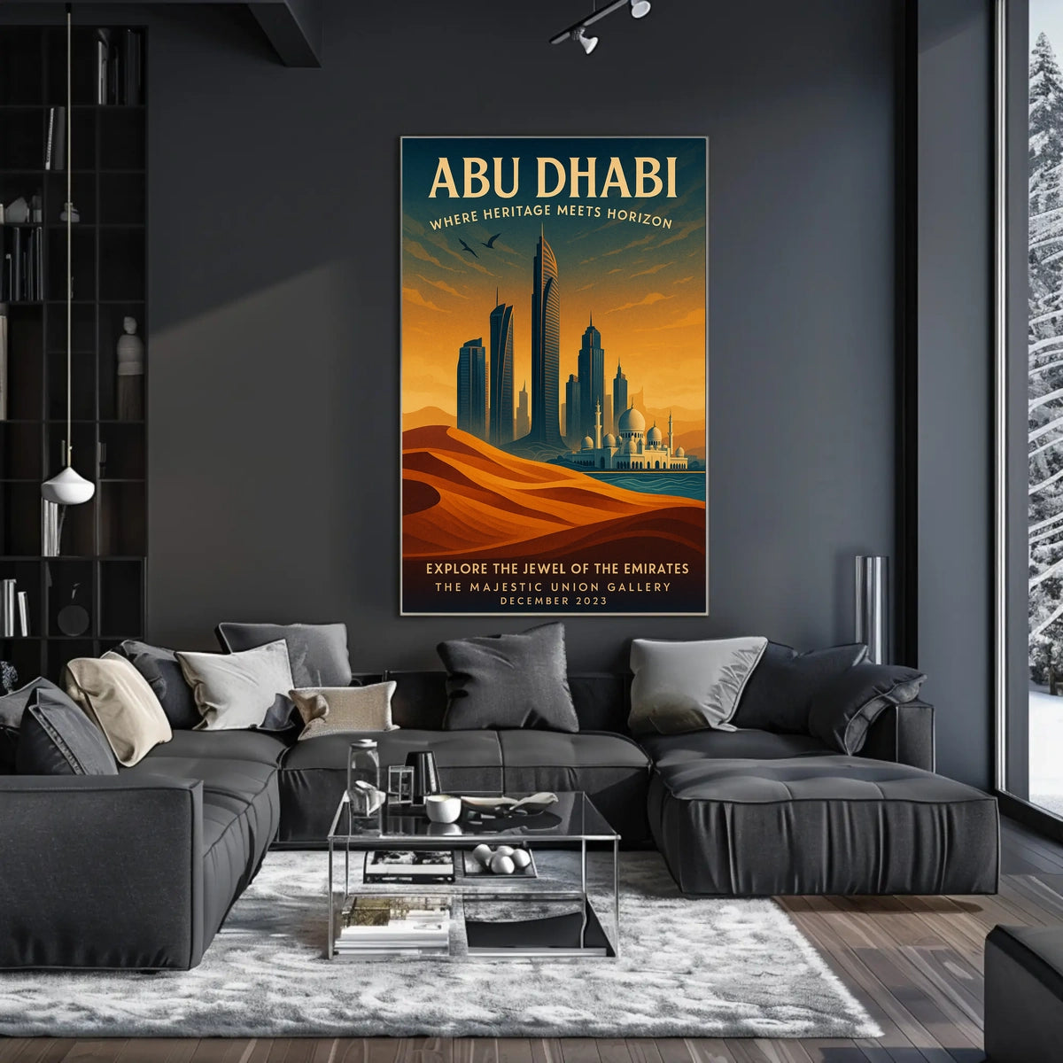 Abu Dhabi skyline and heritage illustrated urban cityscape poster