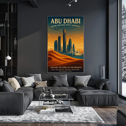 Abu Dhabi skyline and heritage illustrated urban cityscape poster