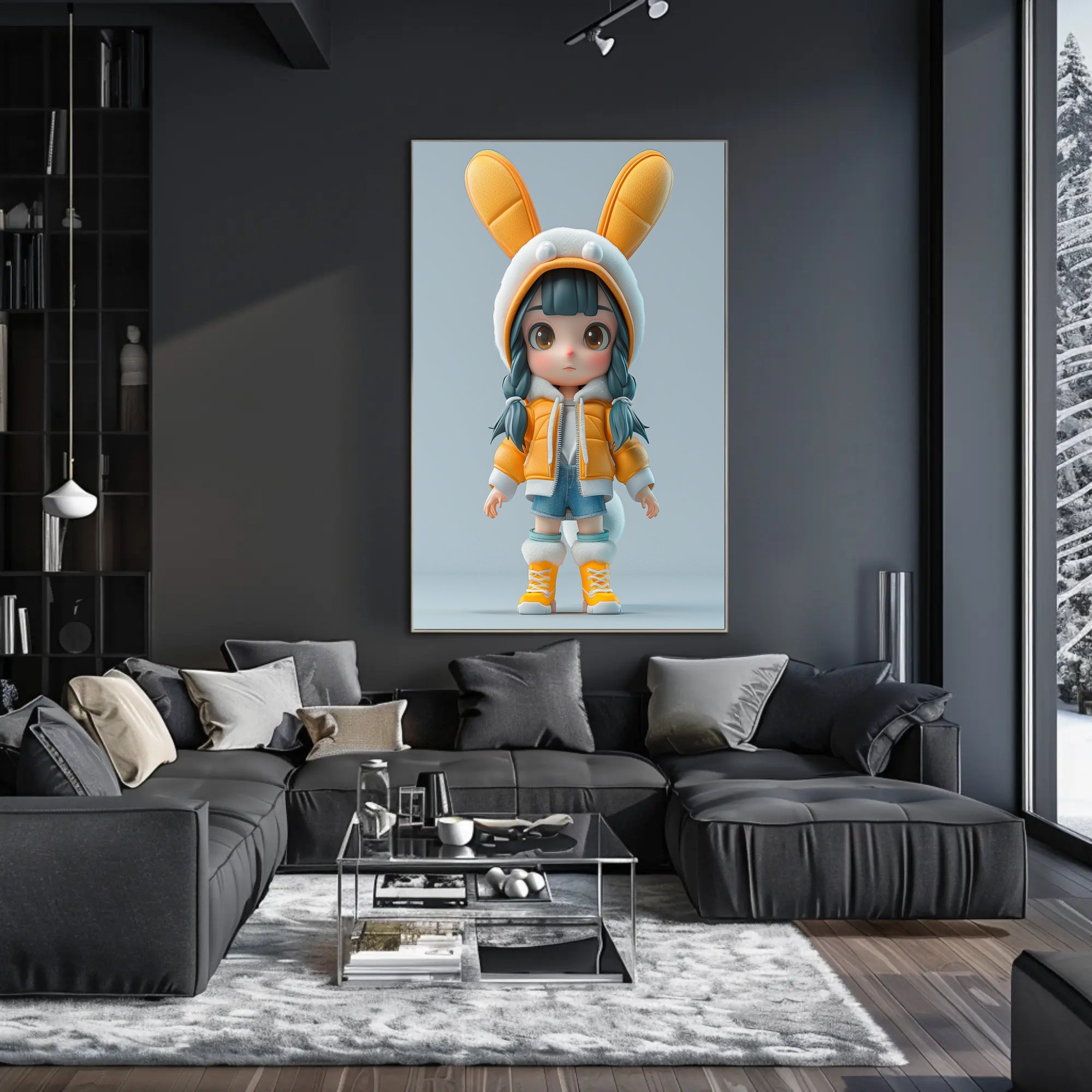 Cute Cartoon Child in Bunny Outfit Pop Culture Poster PosterGoat
