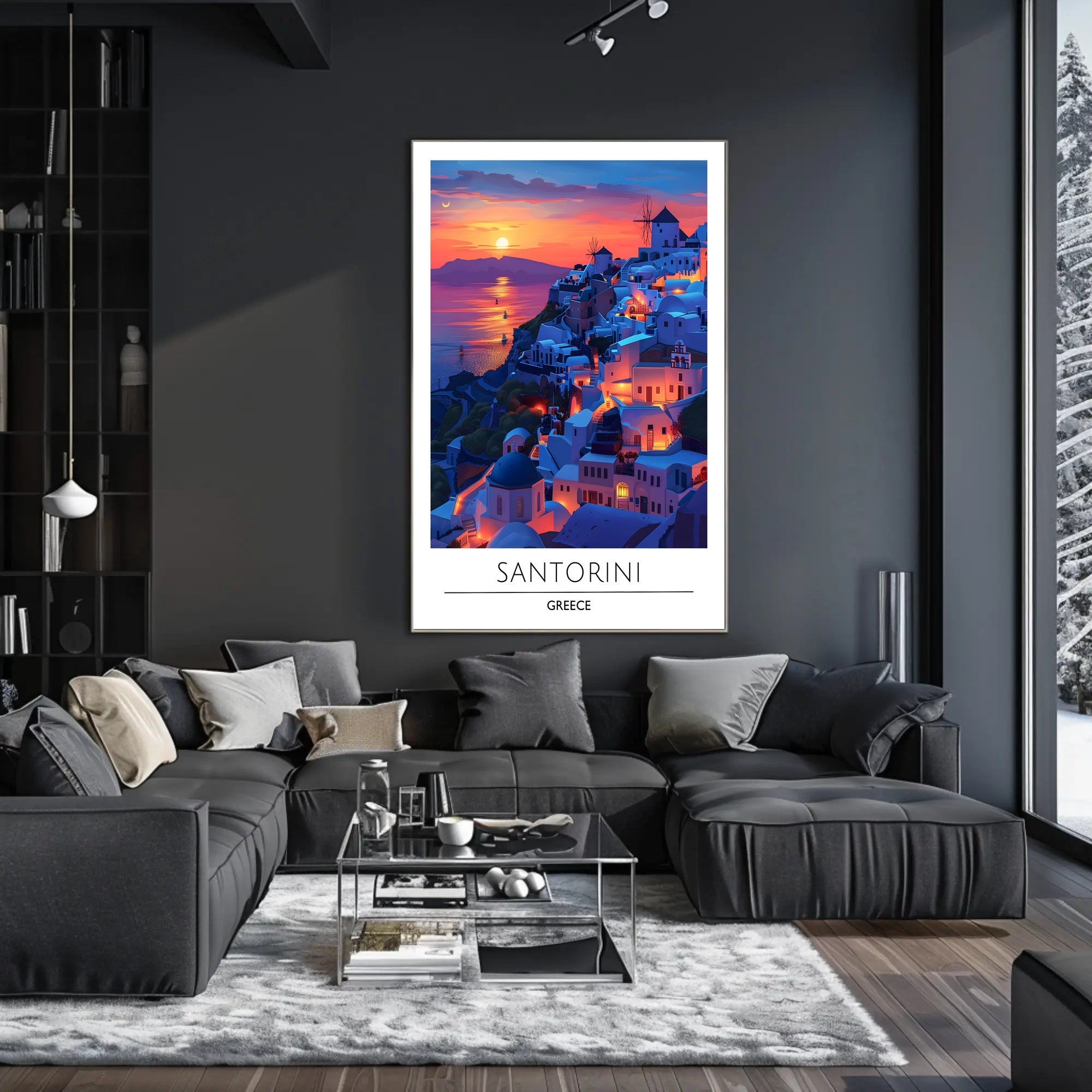 Santorini Sunset Romance Scenic Travel Poster