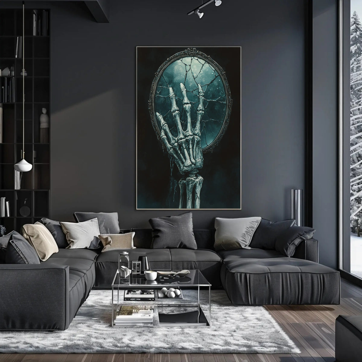 Skeletal Hand Mirror: Abstract, Artistic, or Pop Culture Poster