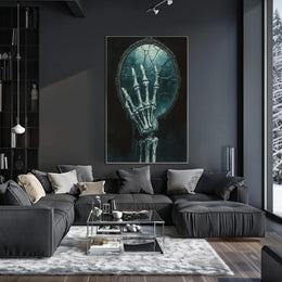 Skeletal Hand Mirror: Abstract, Artistic, or Pop Culture Poster