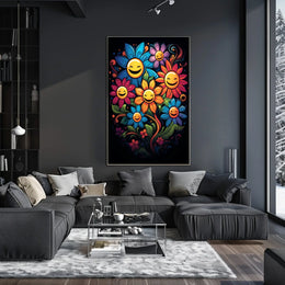 Vibrant Smiley Flowers Pop Art Poster for Joy