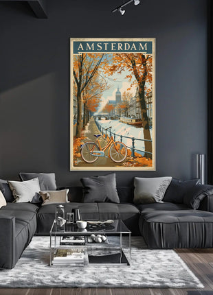 Amsterdam Autumn Canal Vintage Travel Art Poster