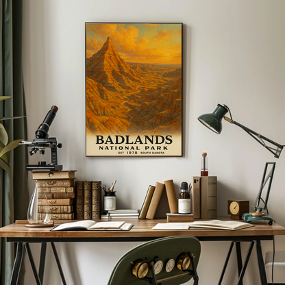 Badlands National Park South Dakota Painting Vintage Travel Poster