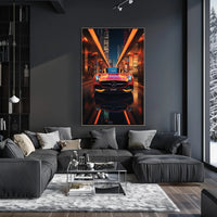 Luxury Sports Car in Vibrant Urban Night Futuristic Sci-Fi Poster