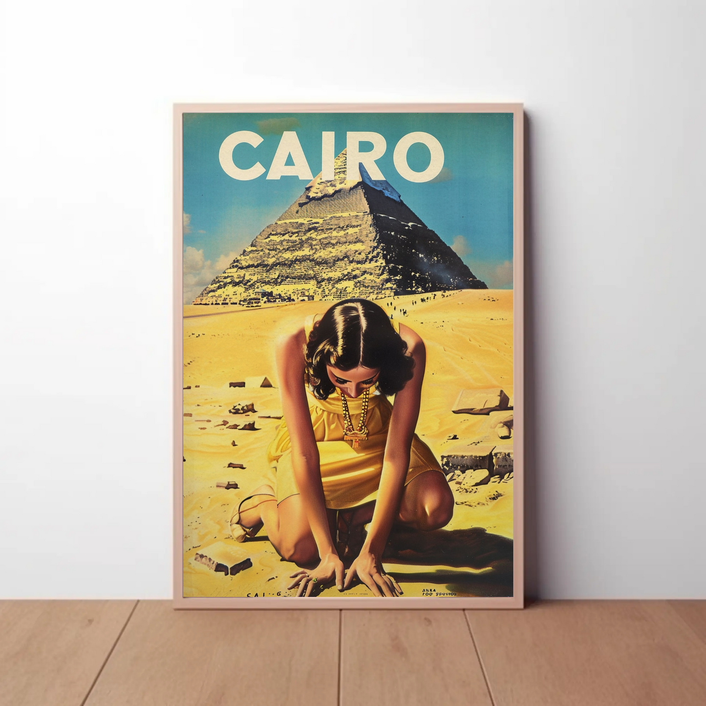 Cairo Pyramid Woman Desert Vintage Egypt Travel Poster