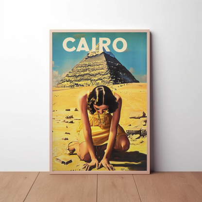 Cairo Pyramid Woman Desert Vintage Egypt Travel Poster