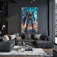 Neon Mecha Warrior Art Print Poster For Home Decor PosterGoat