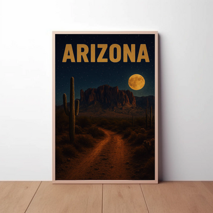 Arizona Desert Moonlight Pathway With Cactus Travel Poster