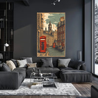 Vintage Cityscape with Red Telephone Booth Poster