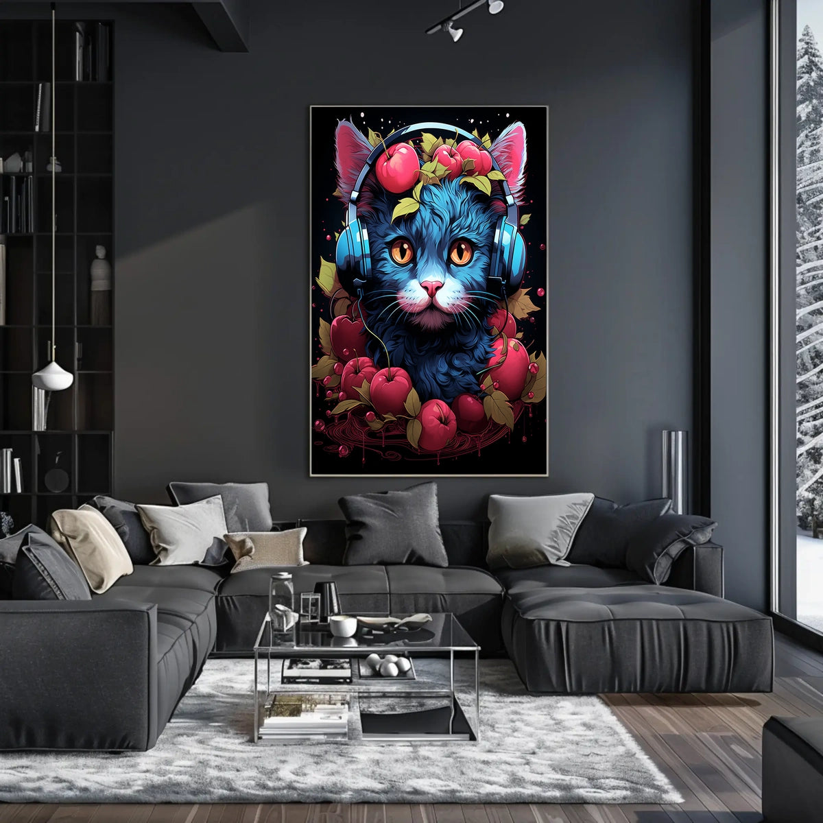 Cherries And Headphones Cat Poster