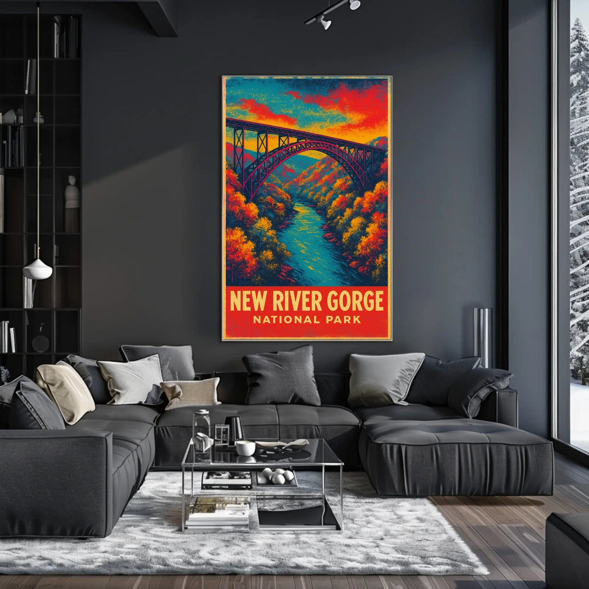 New River Gorge Autumn Vintage Travel Retro 80s Poster