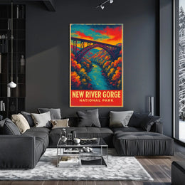 New River Gorge Autumn Vintage Travel Retro 80s Poster