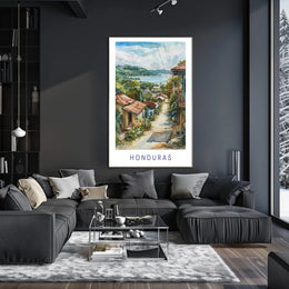 Scenic Honduran Village Watercolor Poster - Travel Poster PosterGoat
