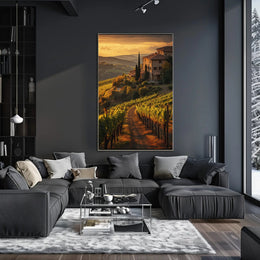 Tuscany Vineyards Sunset Travel Poster