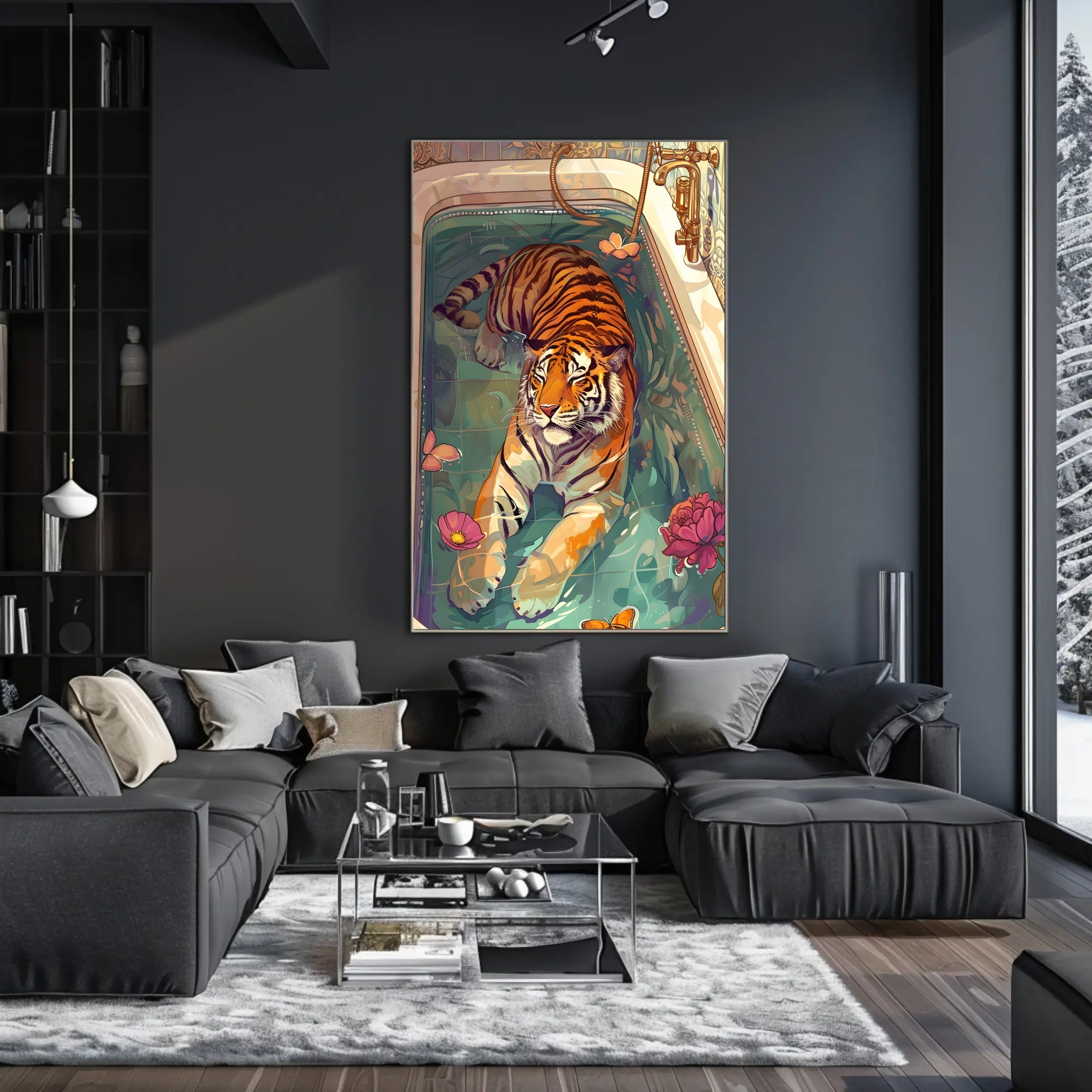 Serene Tiger in Bathtub Animal Poster PosterGoat