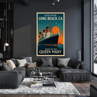 Long Beach Queen Mary Vintage Travel Poster