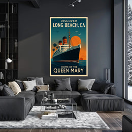 Long Beach Queen Mary Vintage Travel Poster