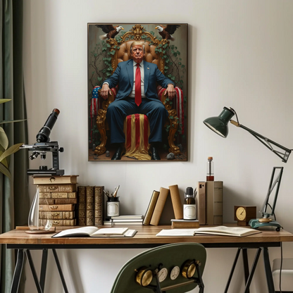 Vintage President Trump 2025 Poster Sitting In Kings Chair