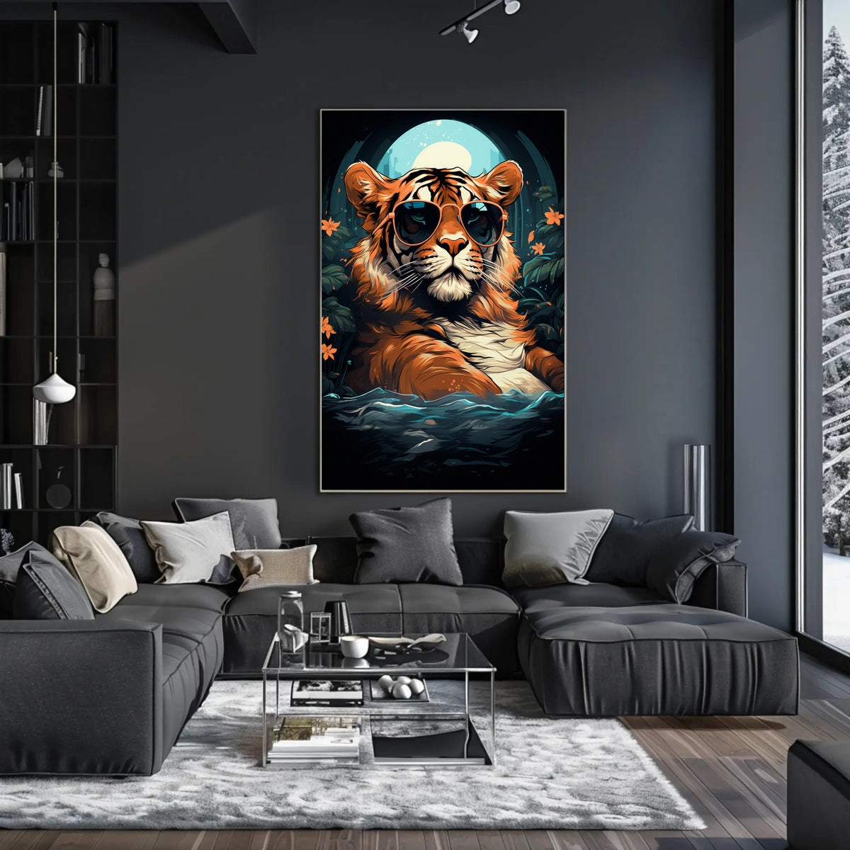 Tiger in Sunglasses Moonlit Jungle Animal Poster