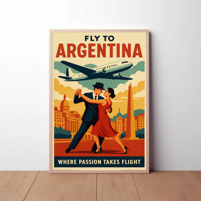 Fly To Argentina Dance And Skyline Travel Poster