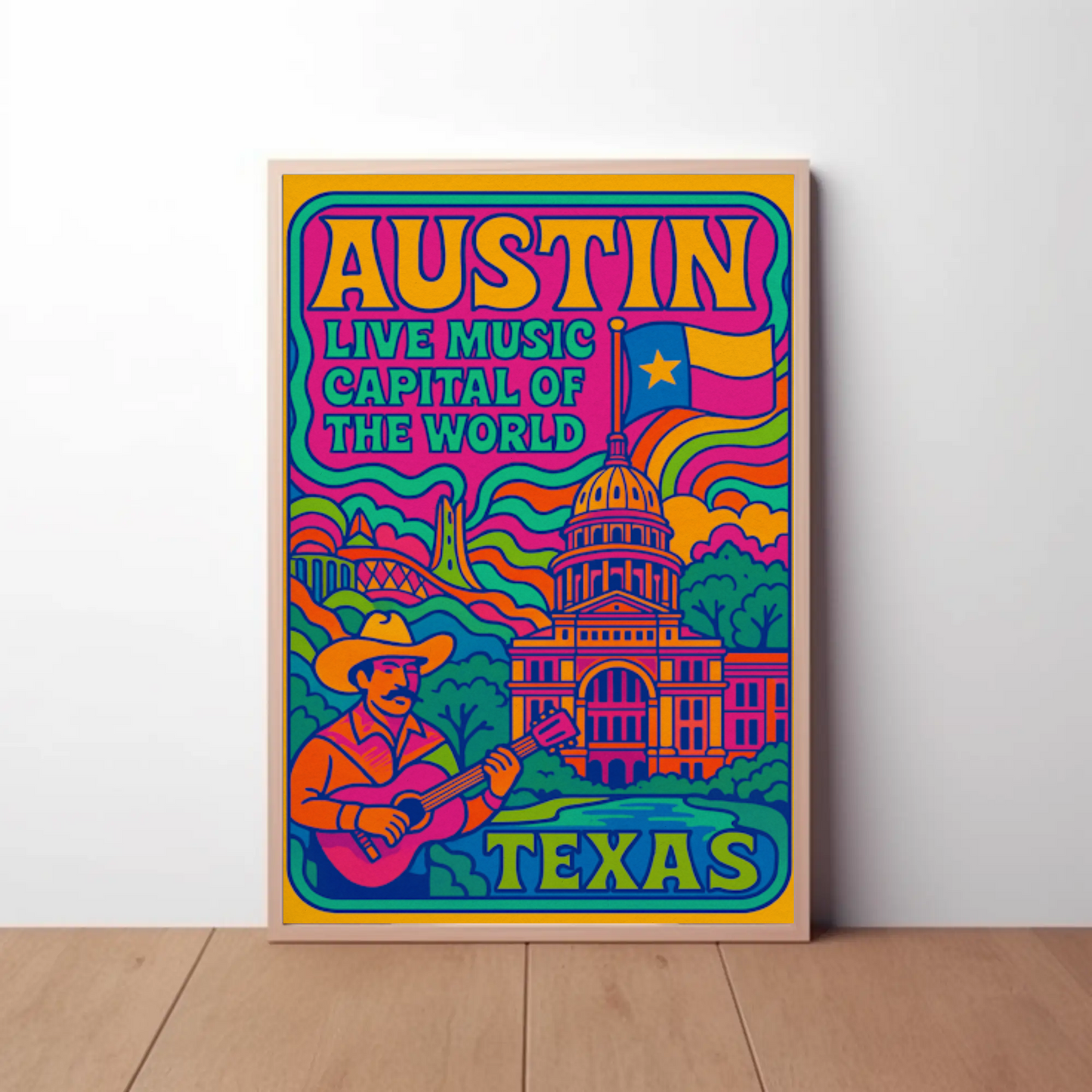 Psychedelic Sounds of Austin, Texas Travel Poster