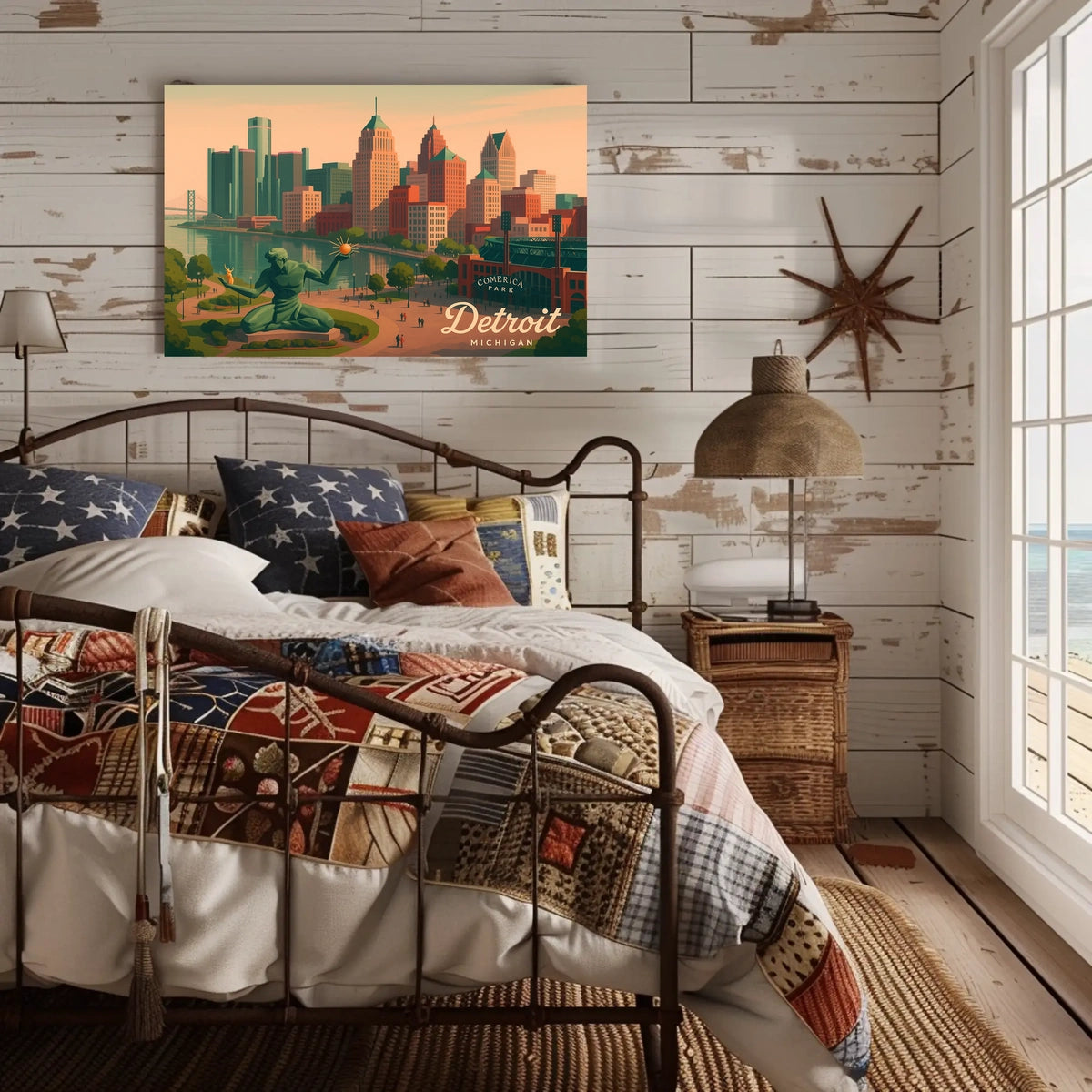 Detroit Skyline Comerica Park Night Urban Poster