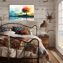 Serene Autumn Reflection Watercolor Landscape Poster
