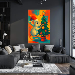 Festive Mouse and Christmas Tree Poster