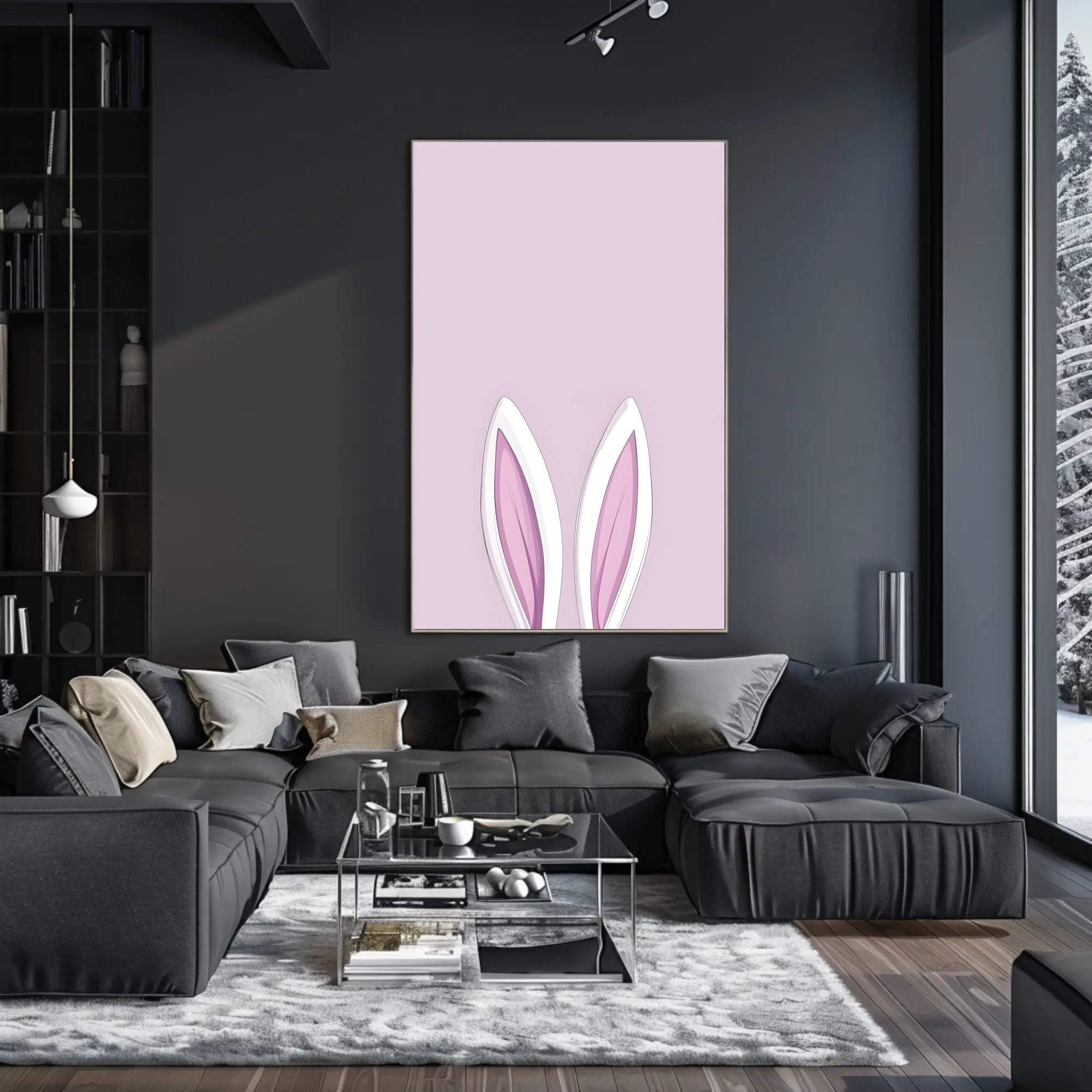 Bunny Ears Poster Minimalist Pink Nursery Wall Art