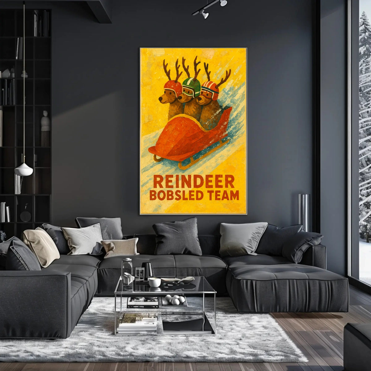 Reindeer Bobsled Team Poster