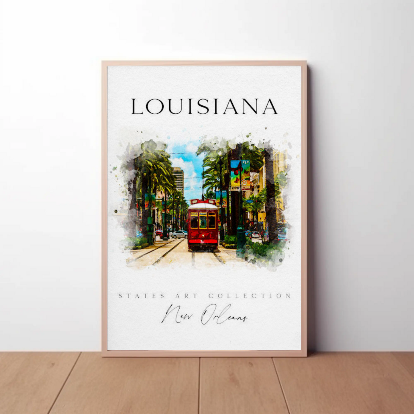 New Orleans Louisiana Streetcar Watercolor Art Poster
