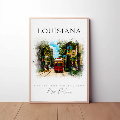 New Orleans Louisiana Streetcar Watercolor Art Poster