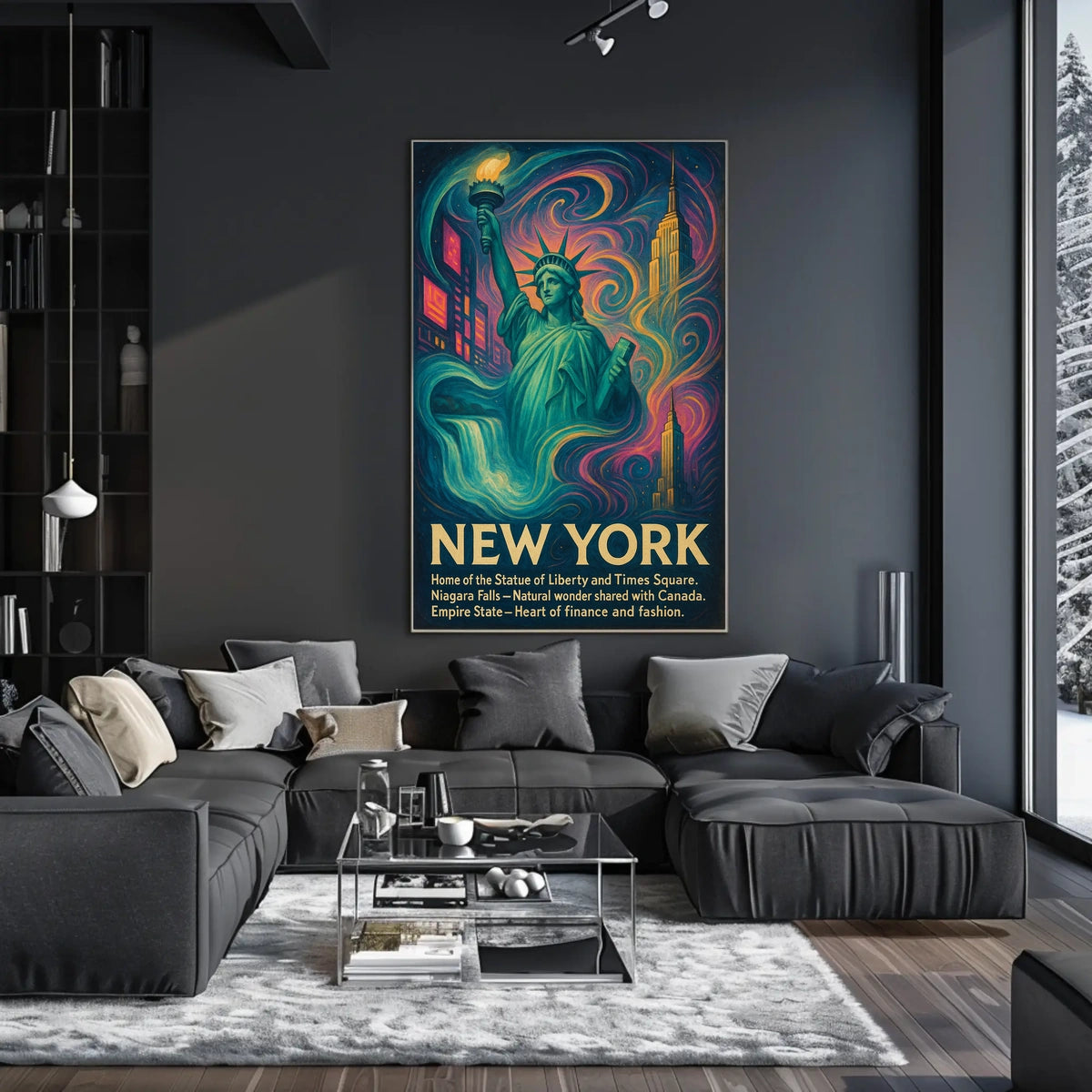 New York Landmarks City Skyline Poster Vintage Wall Art