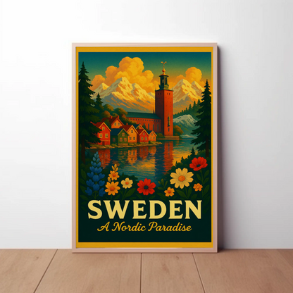 Sweden Nordic Paradise Mountains Lakes Flowers Poster