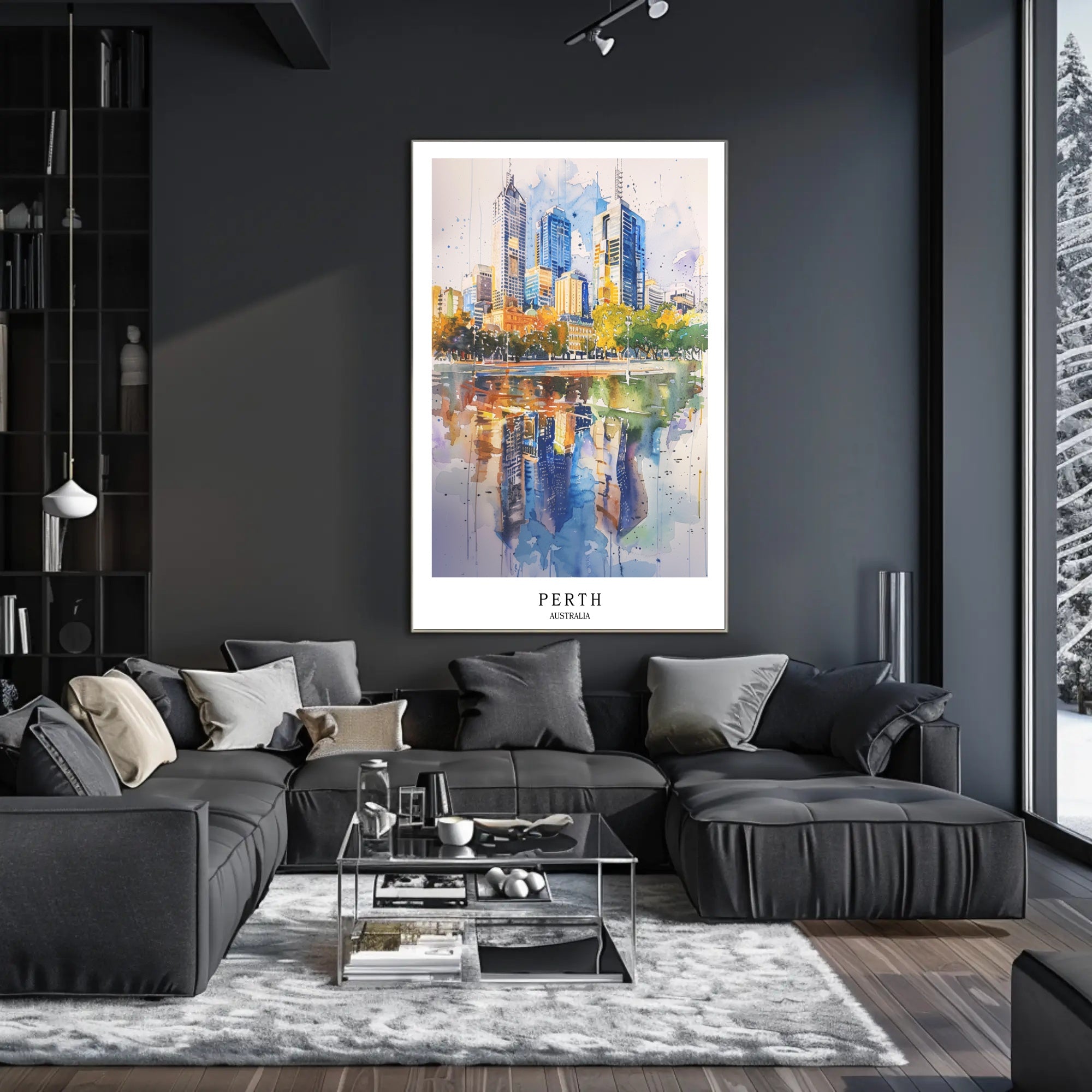 Perth Skyline Watercolor Travel Poster PosterGoat