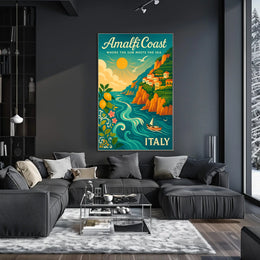 Amalfi Coast Vintage Travel Poster: Sunlit Serenity