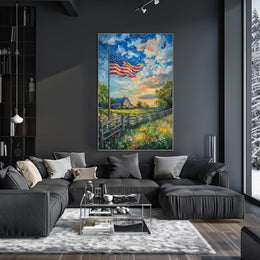 peaceful farmhouse landscape Poster
