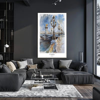 Watercolor Elegance: Pont Alexandre III Urban or Cityscape Poster PosterGoat