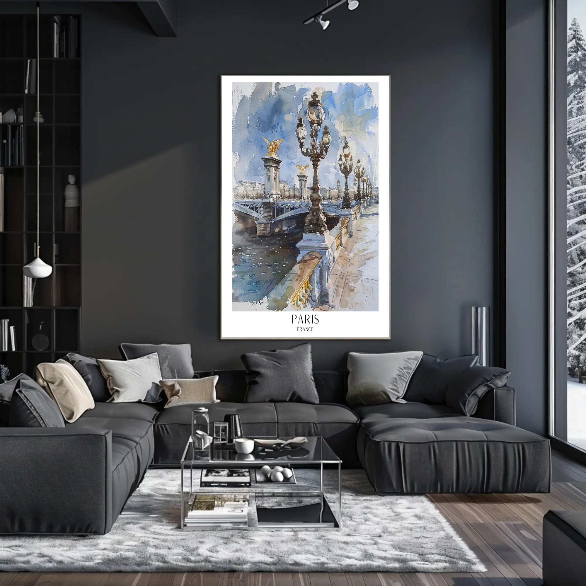 Watercolor Elegance: Pont Alexandre III Urban or Cityscape Poster PosterGoat