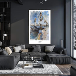Watercolor Elegance: Pont Alexandre III Urban or Cityscape Poster PosterGoat