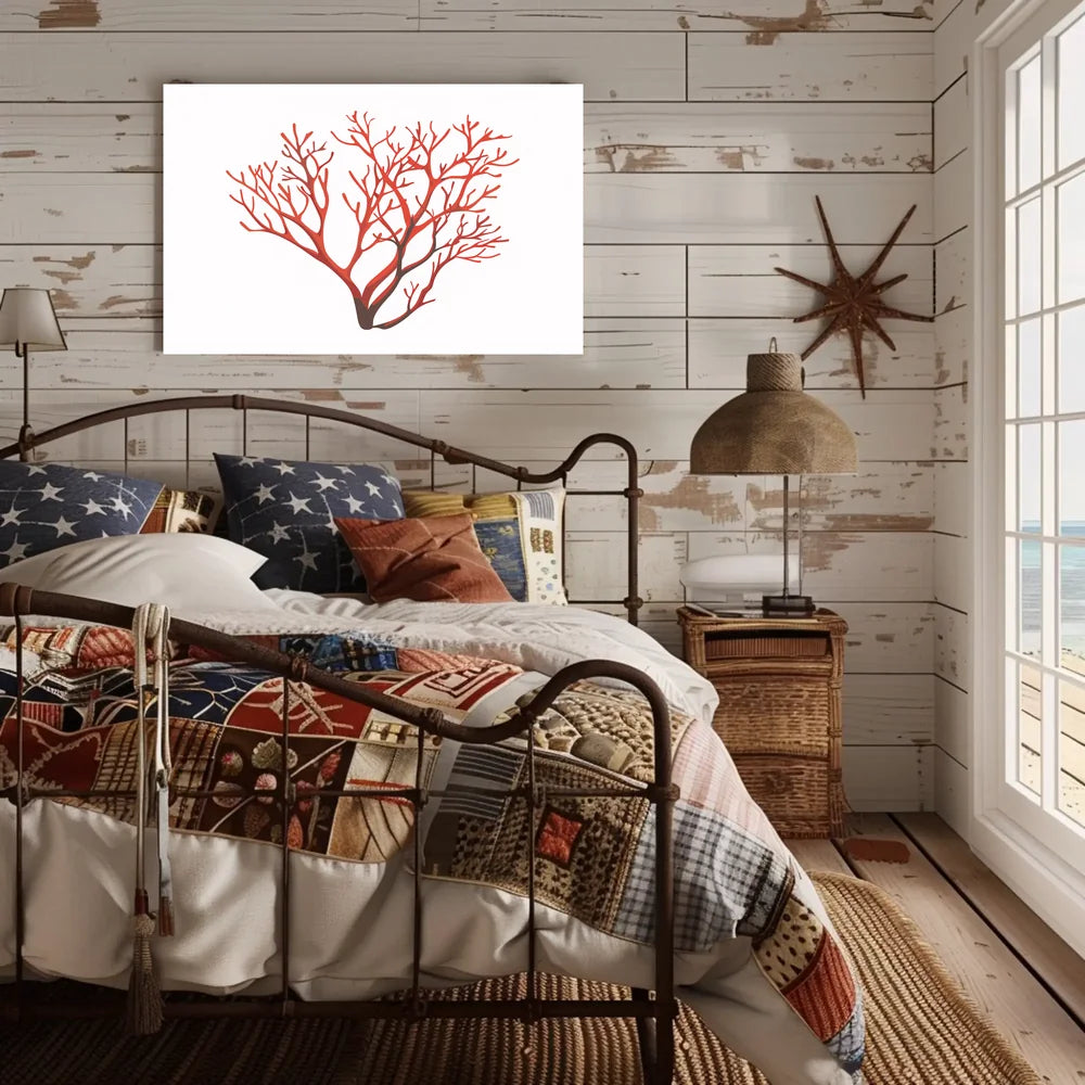 Red Coral Branch Minimalist Art Poster Print