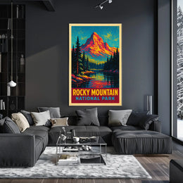 Rocky Mountain Sunrise Vintage Travel Retro Mid Century Scenic Landscape Collector Poster