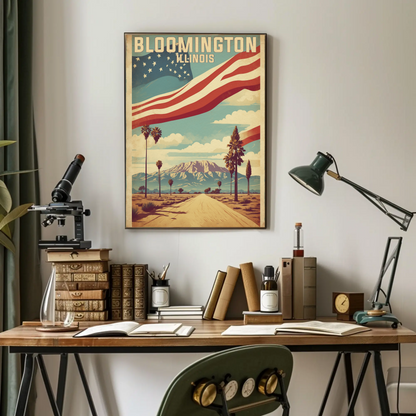 Bloomington Illinois Cityscape Art Print Vintage Travel Poster
