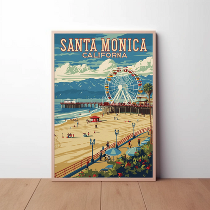Santa Monica Pier Ferris Wheel Coastal Beach Travel Poster