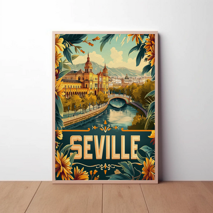 Seville Spain Riverside Cityscape Travel Poster