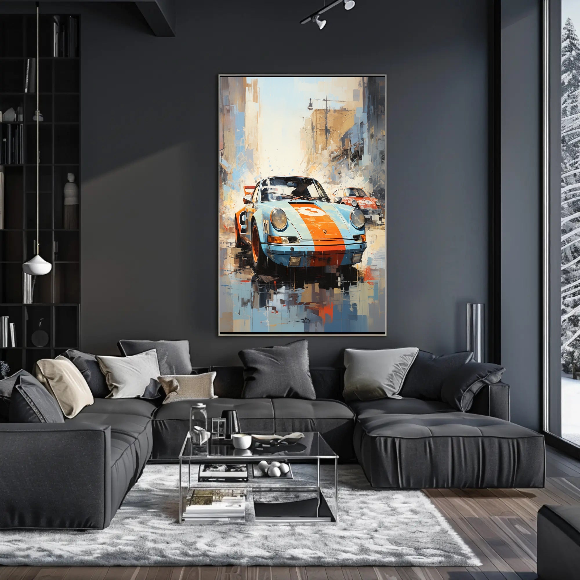 Vintage Racing Cars in Urban Setting Sports Poster