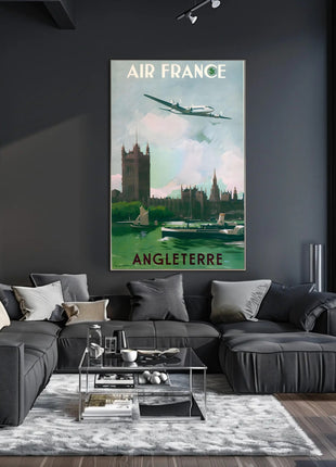 Vintage Air France Travel Poster Depicting Gothic London Landmarks